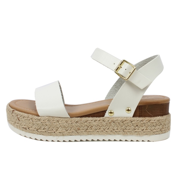 White Open Toe Ankle Strap Espadrille Sandal - Picture 2 of 6